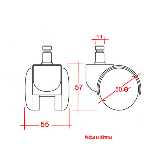 Rodachinas Para Sillas Oficina Piso Duro De 50mm ( 5 Unidades) Ref.: JR-5007