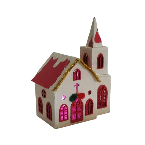 Iglesia Navideña  Blanco y Rojo  ref: IND-12